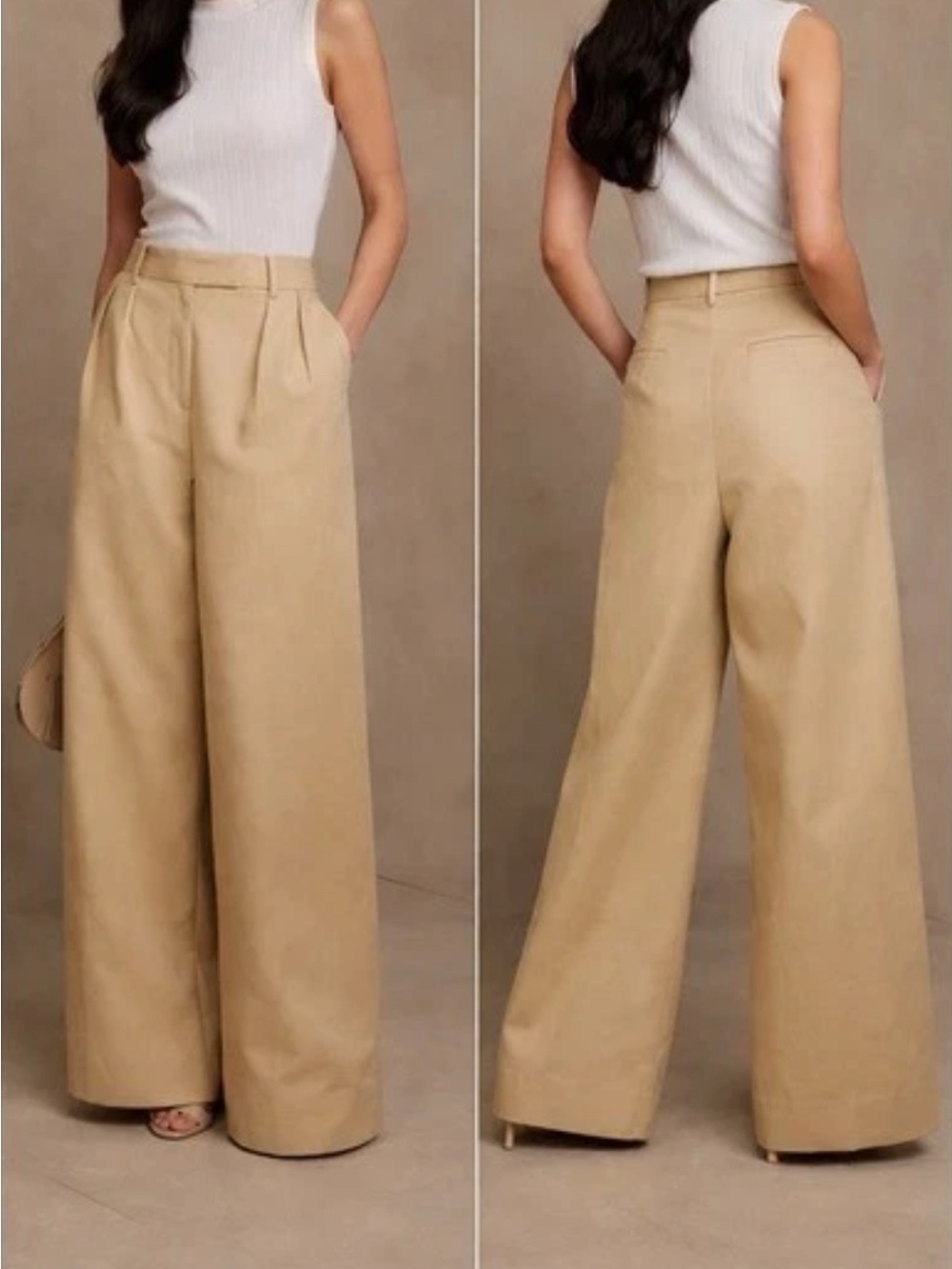 Banana Republic Beige Wide-Leg High-Rise Pants